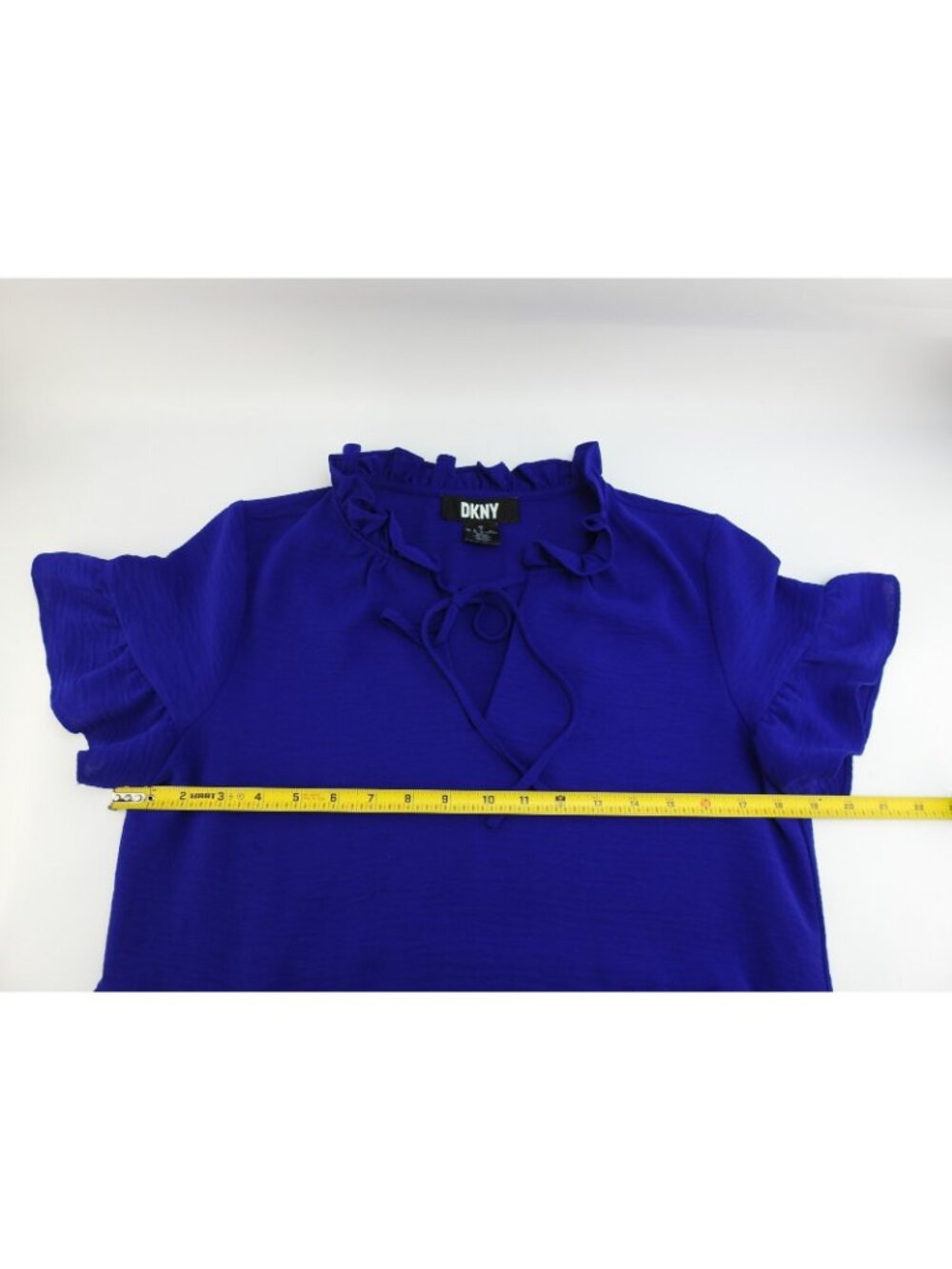 DKNY Royal Blue Ruffle Neck Tiered Dress Size 8 Flutter Sleeve Shift Dress - Picture 6 of 6